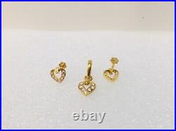 Heart Love 23c Pure Solid Gold Set Pendent Earring Studs A-d Heart Love