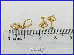 Heart Love 23c Pure Solid Gold Set Pendent Earring Studs A-d Heart Love