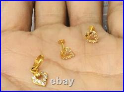 Heart Love 23c Pure Solid Gold Set Pendent Earring Studs A-d Heart Love