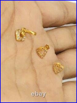 Heart Love 23c Pure Solid Gold Set Pendent Earring Studs A-d Heart Love