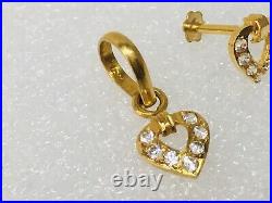 Heart Love 23c Pure Solid Gold Set Pendent Earring Studs A-d Heart Love