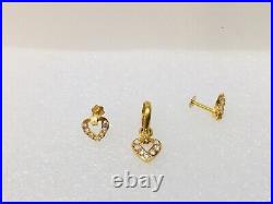 Heart Love 23c Pure Solid Gold Set Pendent Earring Studs A-d Heart Love