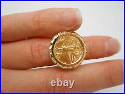 Heavy. 999 Pure Gold Eagle 2000 Coin 14k Yellow Gold Ring Setting Size 7.5