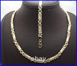 Hugs & Kisses Bracelet Necklace Chain Set 14K Yellow Gold Plated Silver 925