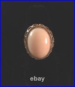 INCREDIBLE 8.1 gram 14K FANCY SETTINGPINK ANGEL SKIN CORAL RING-Sz 7.5+LOVELY