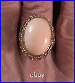 INCREDIBLE 8.1 gram 14K FANCY SETTINGPINK ANGEL SKIN CORAL RING-Sz 7.5+LOVELY