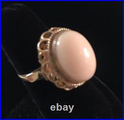 INCREDIBLE 8.1 gram 14K FANCY SETTINGPINK ANGEL SKIN CORAL RING-Sz 7.5+LOVELY