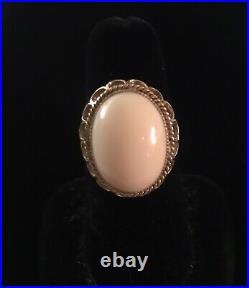 INCREDIBLE 8.1 gram 14K FANCY SETTINGPINK ANGEL SKIN CORAL RING-Sz 7.5+LOVELY