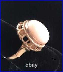 INCREDIBLE 8.1 gram 14K FANCY SETTINGPINK ANGEL SKIN CORAL RING-Sz 7.5+LOVELY