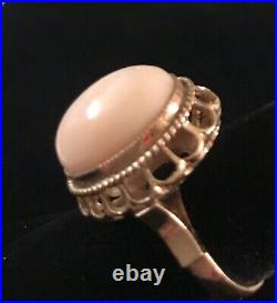 INCREDIBLE 8.1 gram 14K FANCY SETTINGPINK ANGEL SKIN CORAL RING-Sz 7.5+LOVELY