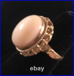 INCREDIBLE 8.1 gram 14K FANCY SETTINGPINK ANGEL SKIN CORAL RING-Sz 7.5+LOVELY