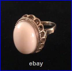 INCREDIBLE 8.1 gram 14K FANCY SETTINGPINK ANGEL SKIN CORAL RING-Sz 7.5+LOVELY