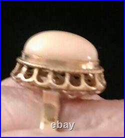 INCREDIBLE 8.1 gram 14K FANCY SETTINGPINK ANGEL SKIN CORAL RING-Sz 7.5+LOVELY