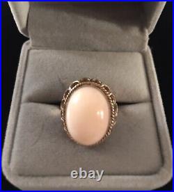 INCREDIBLE 8.1 gram 14K FANCY SETTINGPINK ANGEL SKIN CORAL RING-Sz 7.5+LOVELY