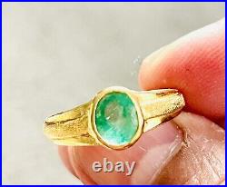 Immaculate Genuine Columbian Emerald Set In Pure 22k Yellow Gold, Size 9 US