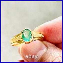 Immaculate Genuine Columbian Emerald Set In Pure 22k Yellow Gold, Size 9 US