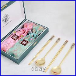 Imperial Golden Bamboo Flower All-gold Spoon Set For 2 (24k Pure Gold Plated)