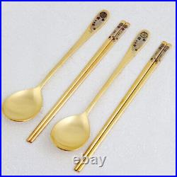 Imperial Golden Bamboo Flower All-gold Spoon Set For 2 (24k Pure Gold Plated)