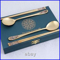 Imperial Golden Bamboo Flower All-gold Spoon Set For 2 (24k Pure Gold Plated)