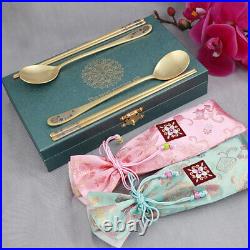 Imperial Golden Bamboo Flower All-gold Spoon Set For 2 (24k Pure Gold Plated)