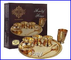 Indian Traditional Pure Brass Hammered Design 7 Pieces Dinner Set Gold