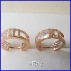 J. Lee Pure 18K Rose Gold Channel Set Zirconia Hoop Earrings 0.47inch Diameter
