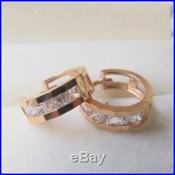 J. Lee Pure 18K Rose Gold Channel Set Zirconia Hoop Earrings 0.47inch Diameter