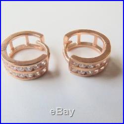J. Lee Pure 18K Rose Gold Pave Set Cubic Zirconia Hoop Earrings 0.4inch Dia