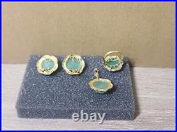 Jade Earring, Pendant, Ring. 14K Yellow Gold Jewelry Set. Green Jade, Diamonds