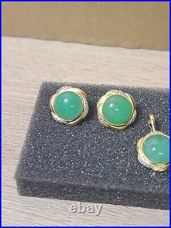 Jade Earring, Pendant, Ring. 14K Yellow Gold Jewelry Set. Green Jade, Diamonds