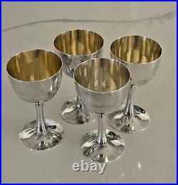 Japan CPO 999 Silver Gold Wash Stem Liquor Sake Goblets Shots Set of 4 3.2 150g