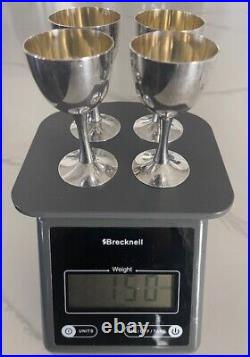 Japan CPO 999 Silver Gold Wash Stem Liquor Sake Goblets Shots Set of 4 3.2 150g