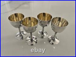 Japan CPO 999 Silver Gold Wash Stem Liquor Sake Goblets Shots Set of 4 3.2 150g