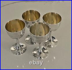 Japan CPO 999 Silver Gold Wash Stem Liquor Sake Goblets Shots Set of 4 3.2 150g