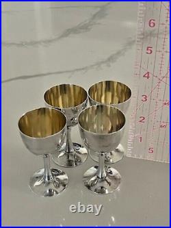 Japan CPO 999 Silver Gold Wash Stem Liquor Sake Goblets Shots Set of 4 3.2 150g