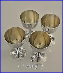 Japan CPO 999 Silver Gold Wash Stem Liquor Sake Goblets Shots Set of 4 3.2 150g