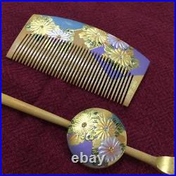 Japanese Vintage Hair Pin Makie Kanzashi pure gold 4-piece set kimono girl Used