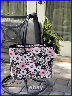 Kate Spade Large Zip Shoulder Tote Bag Pink Black Dahlia Floral Staci Wallet Set