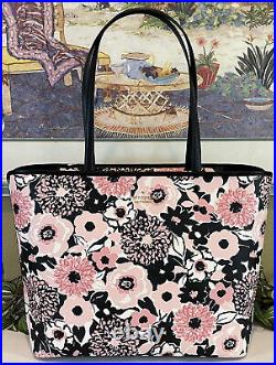 Kate Spade Large Zip Shoulder Tote Bag Pink Black Dahlia Floral Staci Wallet Set