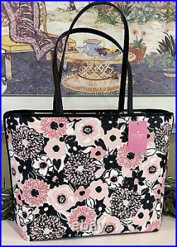 Kate Spade Large Zip Shoulder Tote Bag Pink Black Dahlia Floral Staci Wallet Set