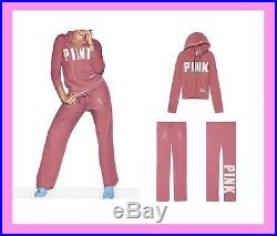 LOT BLING Victoria Secret Pink BEGONIA SWEAT SHIRT HOODIE + BOYFRIEND PANT M Set