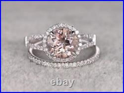 Lab-Created 1.80ct Morganite Bridal Engagement Ring Set With Pure 10K White Gold
