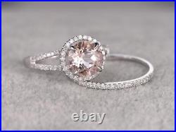 Lab-Created 1.80ct Morganite Bridal Engagement Ring Set With Pure 10K White Gold