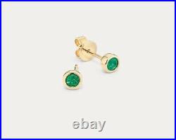 Lab-Created Shiny Green Bezel-Set Emerald Stud Earrings In Pure 10K Yellow Gold