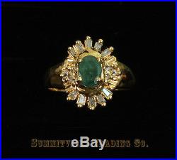 Ladies Emerald And Diamond Ring In. 925 Pure Silver Gold Plated Setting