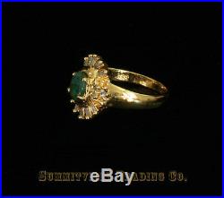 Ladies Emerald And Diamond Ring In. 925 Pure Silver Gold Plated Setting
