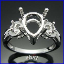 Ladies Perfect Semi Mount Ring Solid 18K White Gold Pear Cut 10X7mm Fine Jewelry