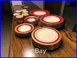 Lenox China Embassy 36 Piece Set Red Gold Band Perfect