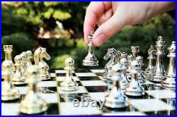 Luxury Marble Chess Set 12 Inch Perfect Finishing Chess Set Bronze-Silver 30 cm
