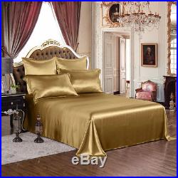 Luxury Silk Bedding Set Gold 19 Momme Pure Silk Fitted/Flat Bed Sheet Pillowcase